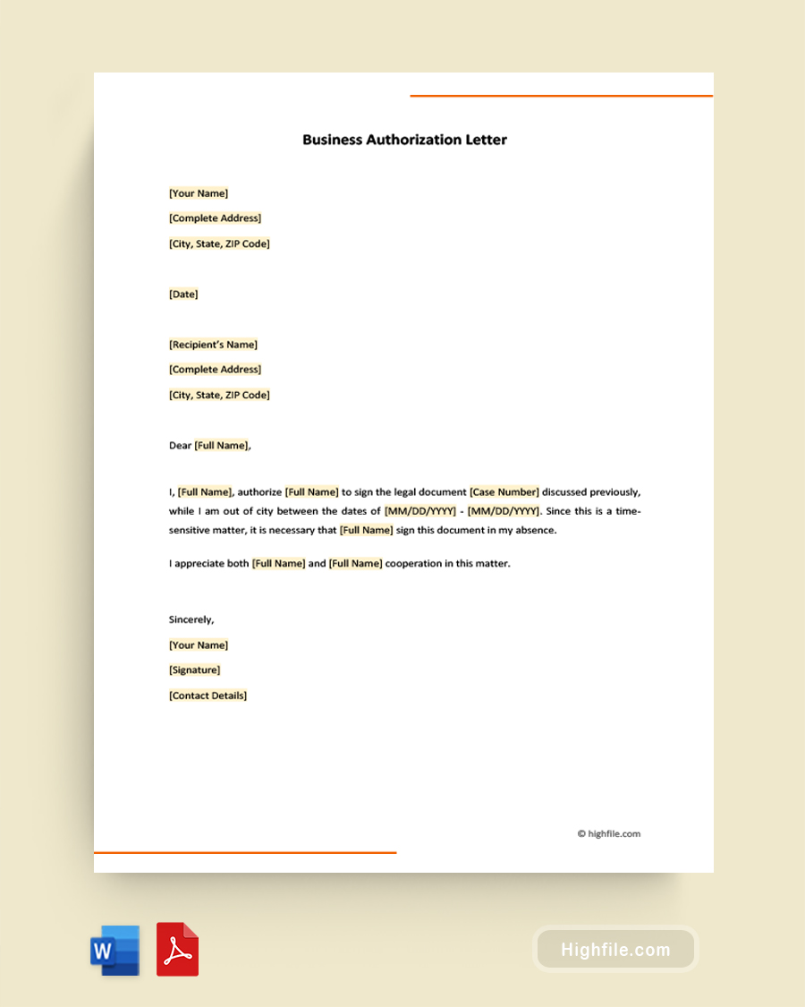 Business Authorization Letter - Word, PDF