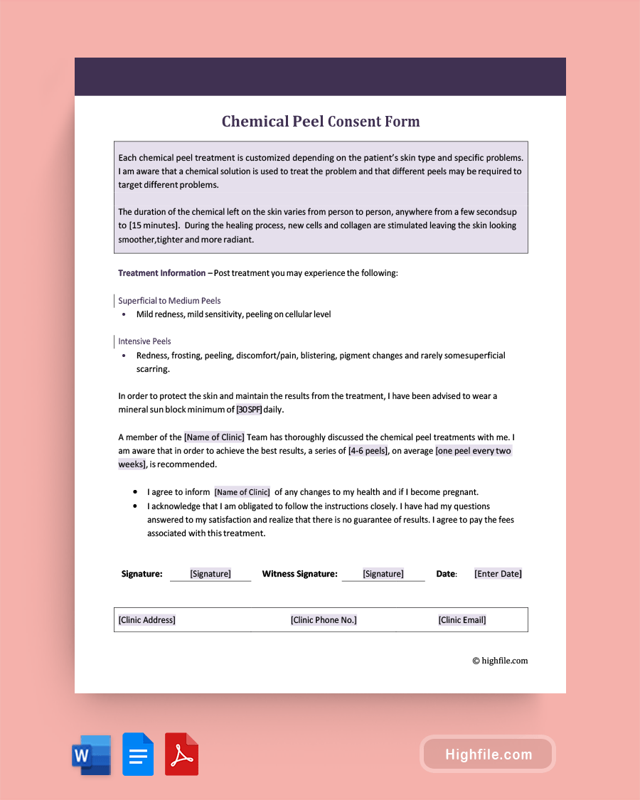 Chemical Peel Consent Form - Word, PDF, Google Docs