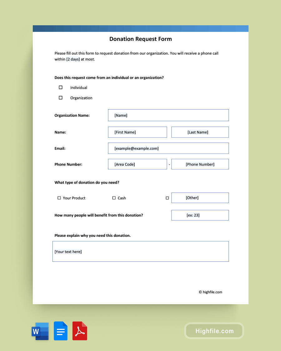 Donation Request Form - Word, PDF, Google Docs