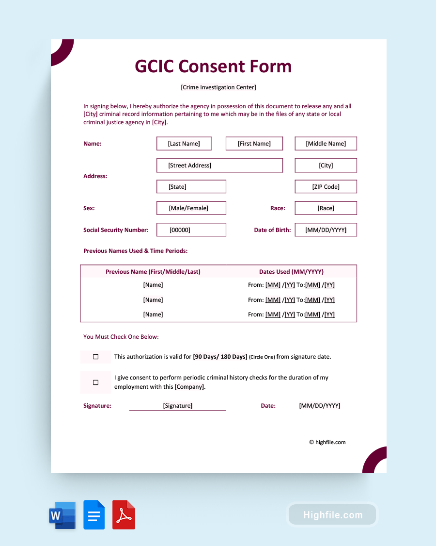 GCIC Consent Form - Word, PDF, Google Docs