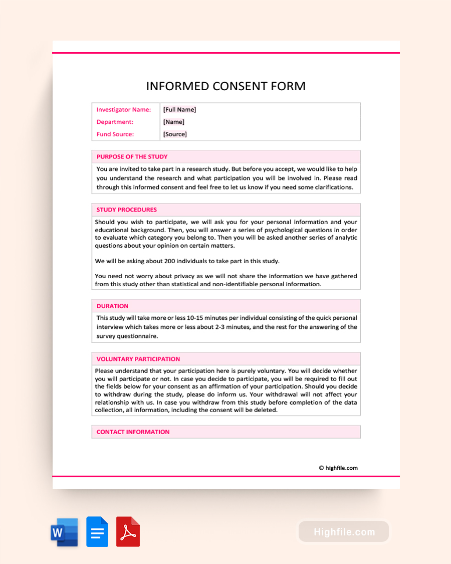 Informed Consent Form - Word, Google Docs, PDF