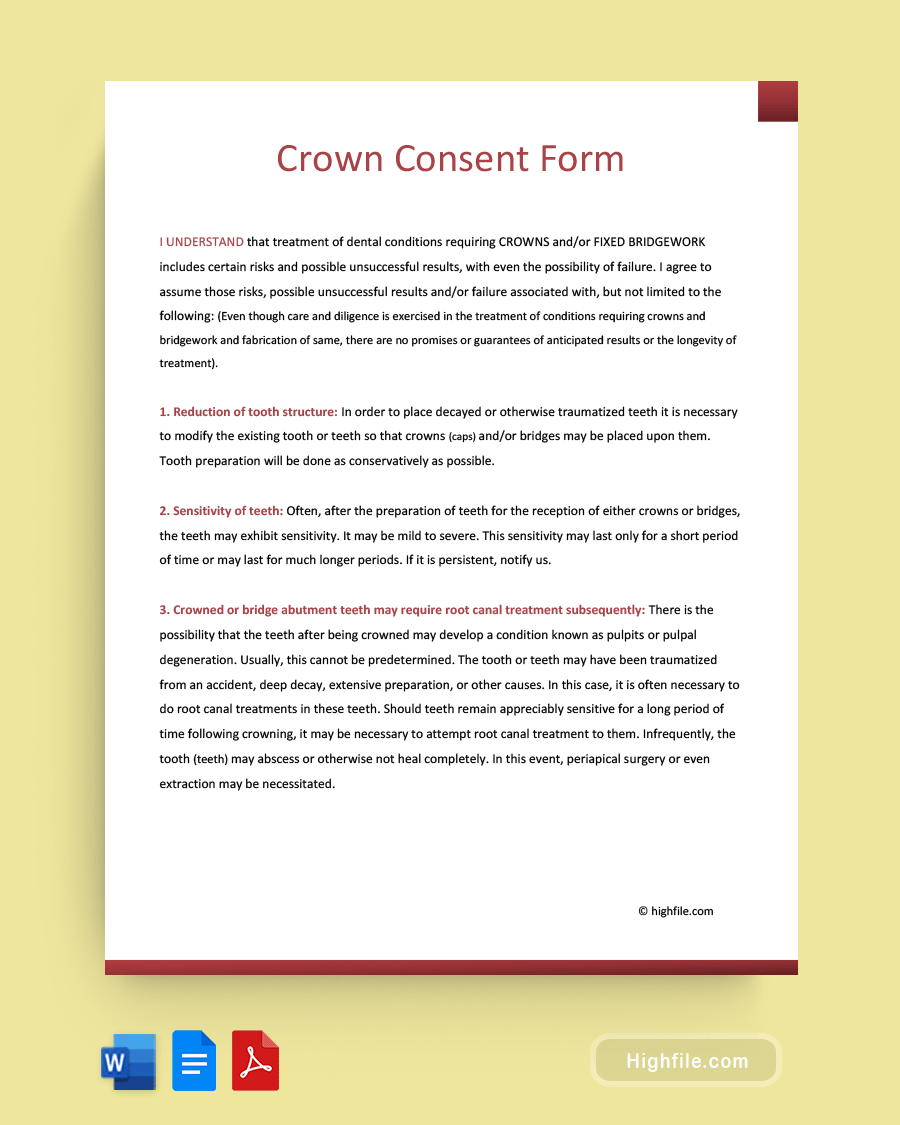 Crown Consent Form - Word, PDF, Google Docs