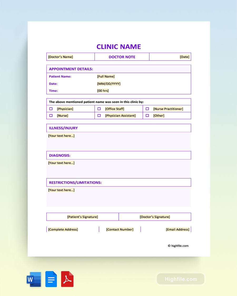 Doctors Note Template For Work - Word, Google Docs, PDF