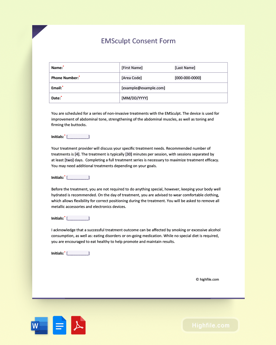 EMSculpt Consent Form - Word, PDF, Google Docs