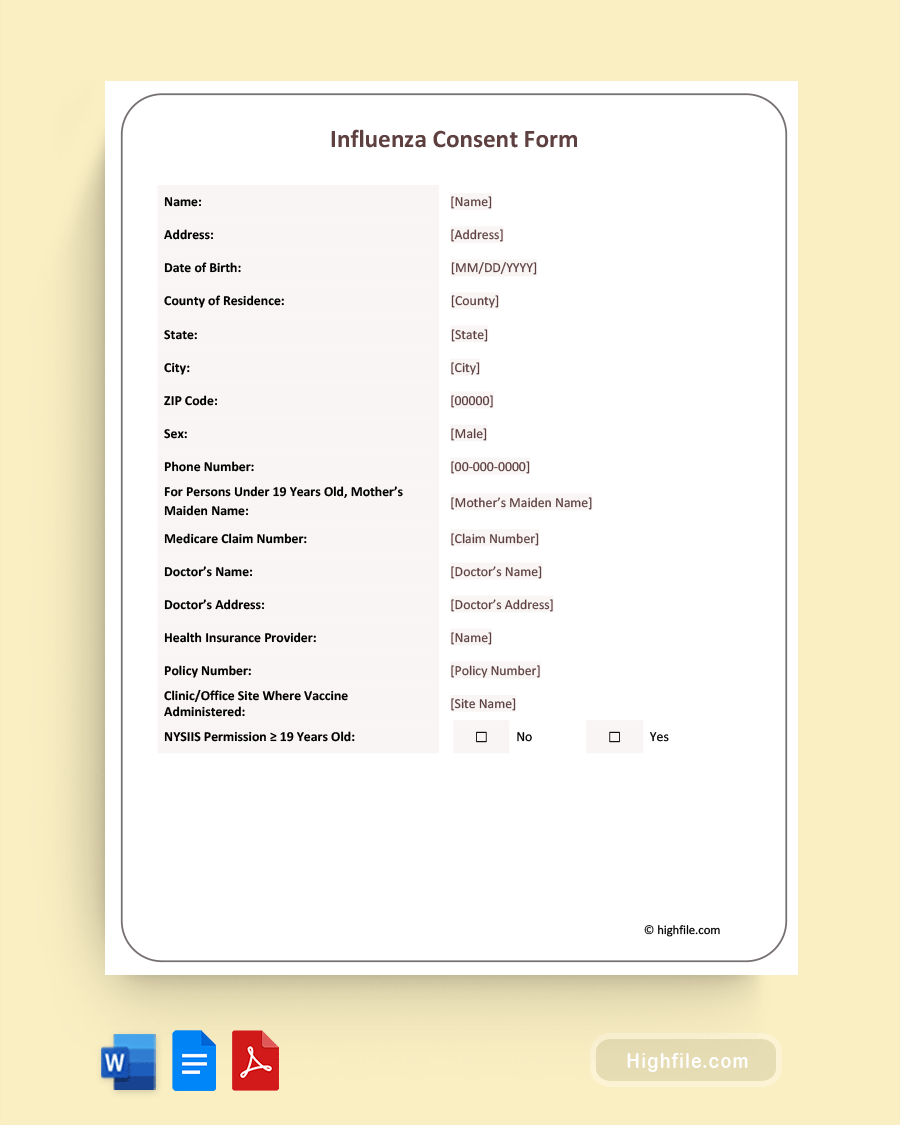 Influenza Consent Form - Word, PDF, Google Docs