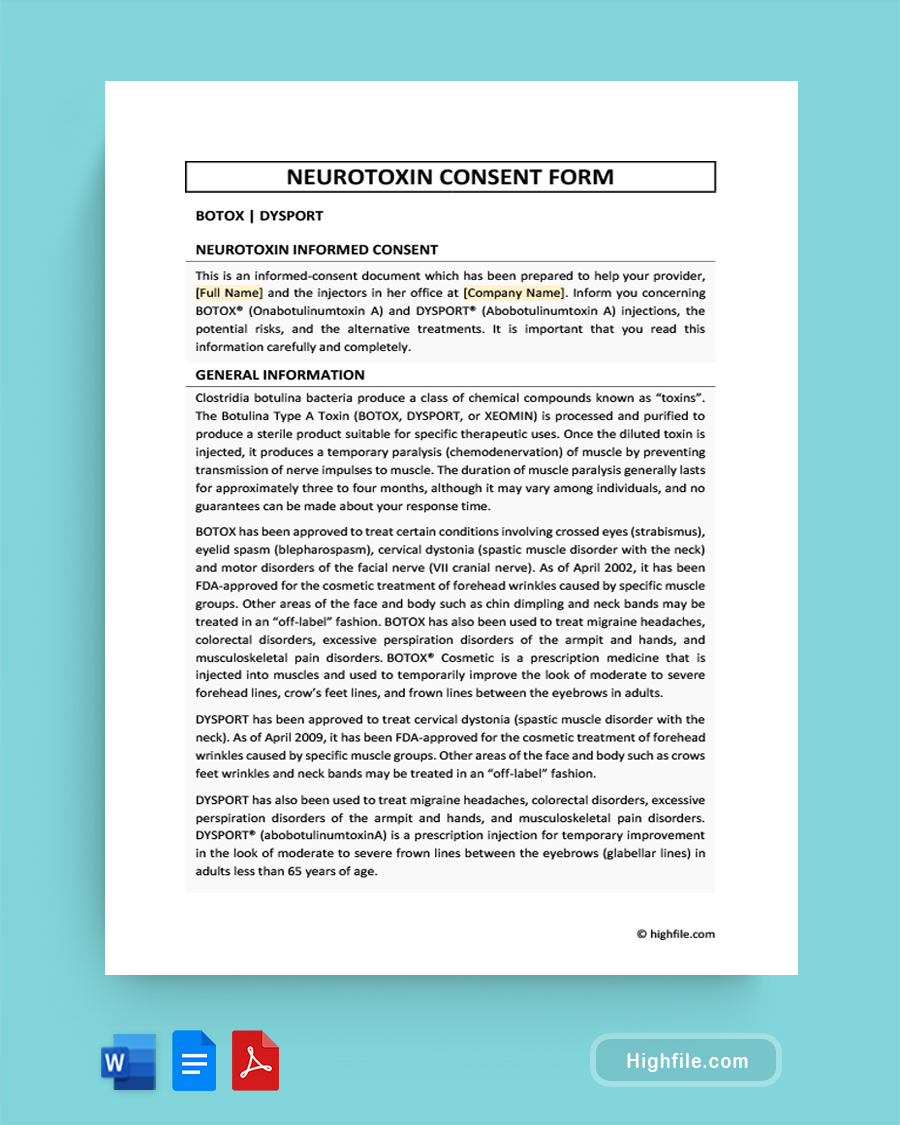 Neurotoxin Consent Form - Word, Google Docs, PDF