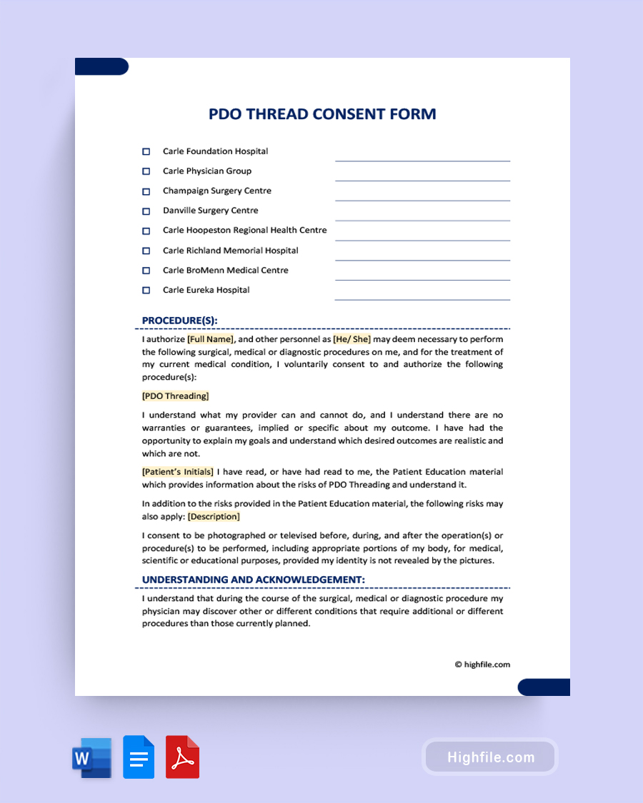 PDO Thread Consent Form - Word, Google Docs, PDF