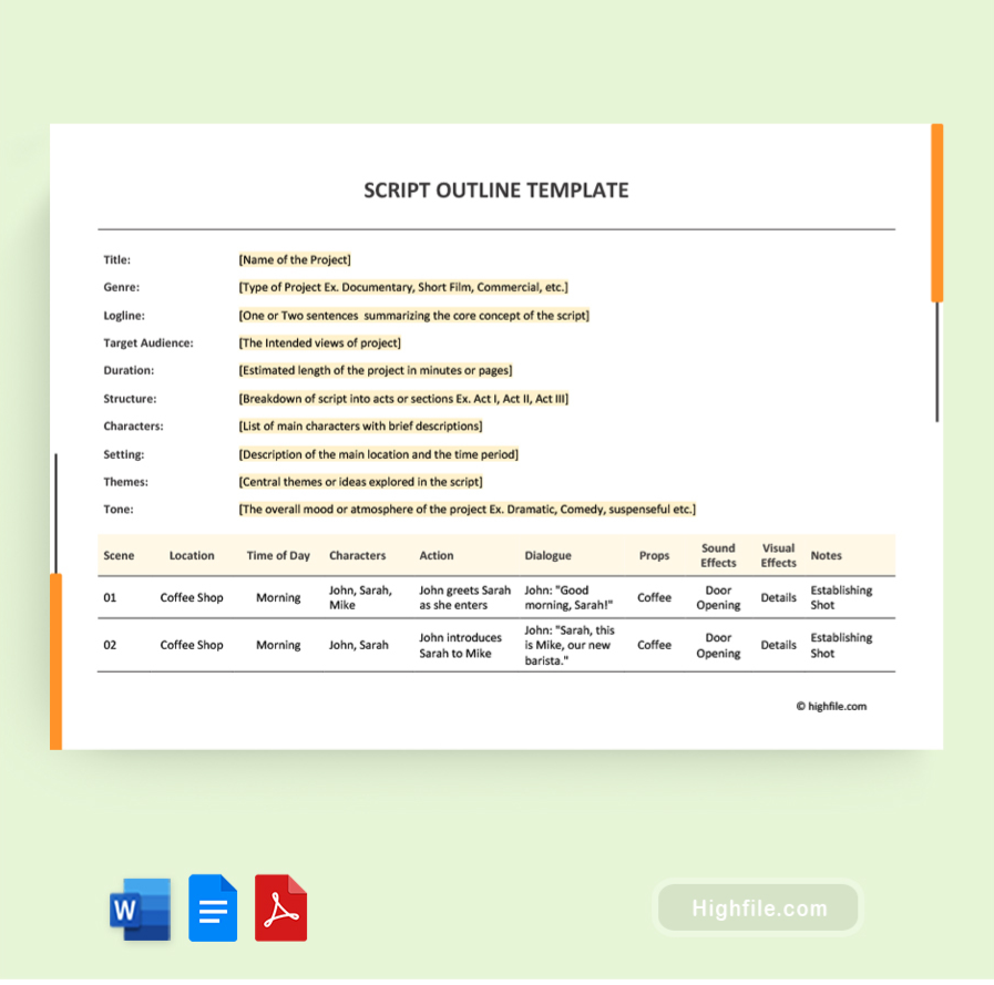 Script Outline Template - Word, Google Docs, PDF