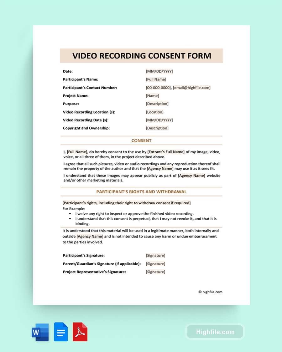 Video Recording Consent Form Template - Word, Google Docs, PDF