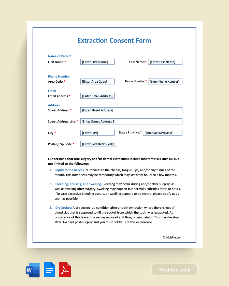 Extraction Consent Form - Word, PDF, Google Docs