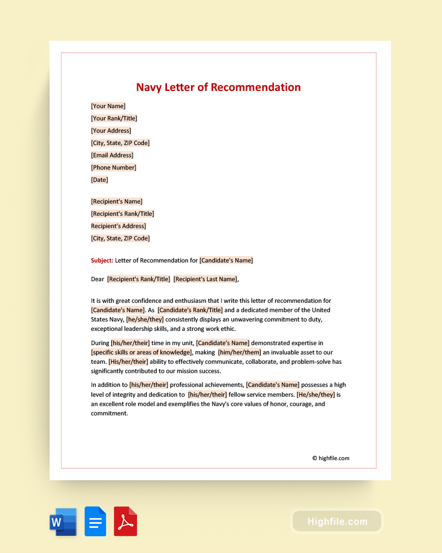 Navy Letter of Recommendation - Word, Pdf, Google Docs