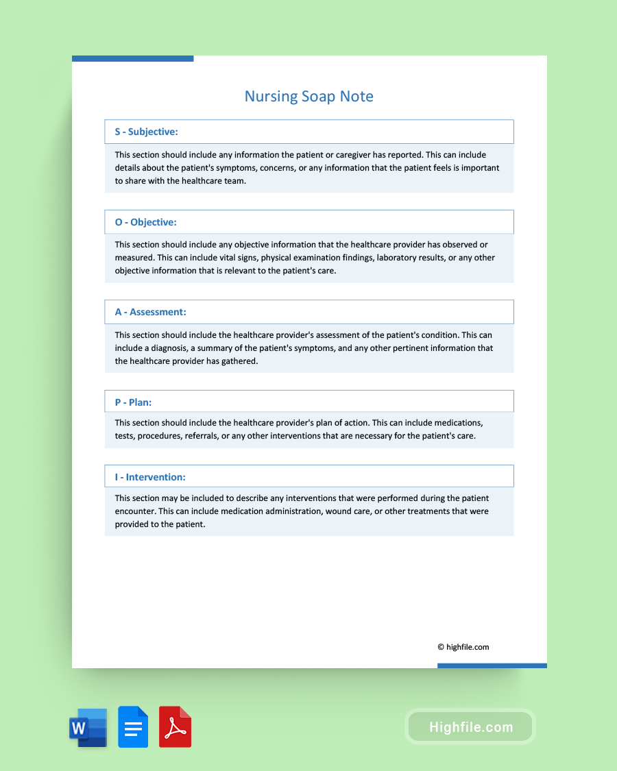 Nursing Soap Note Template - Word, PDF, Google Docs