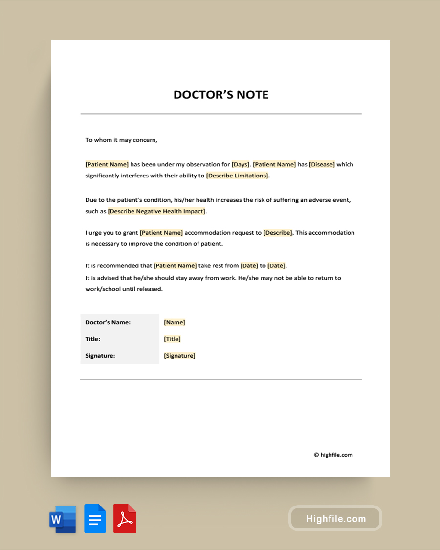 Printable Urgent Care Doctors Note Template - Word, Google Docs, PDF