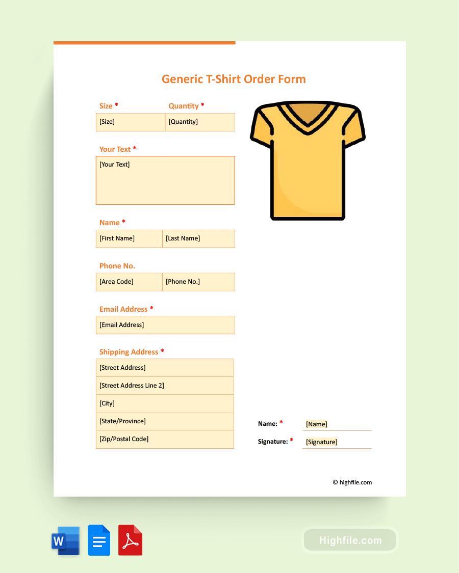 Generic-T-Shirt-Order-Form - Word, Pdf, Google Docs