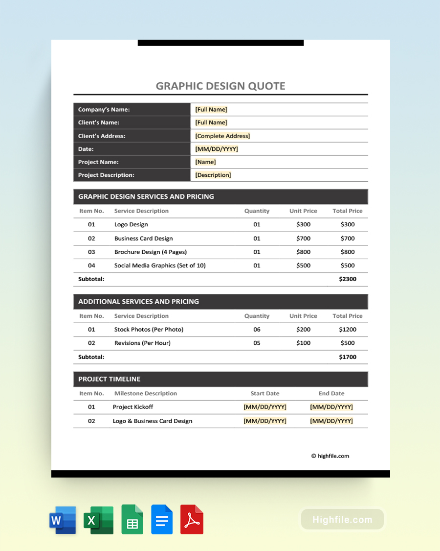 Graphic Design Quote Template - Word, Google Docs, Google Sheets, Excel, PDF