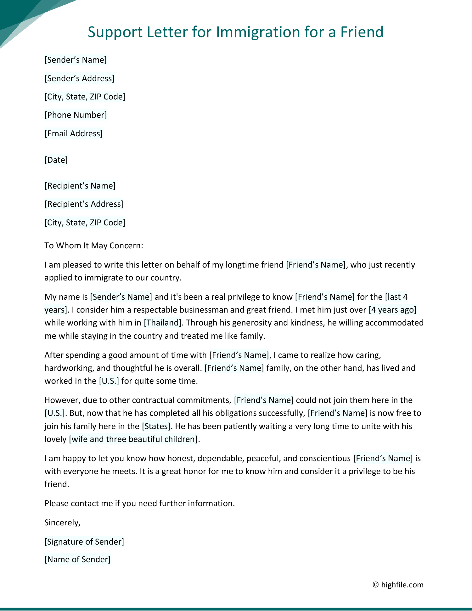 Immigration Letter for a Friend - Word | PDF | Google Docs - Highfile