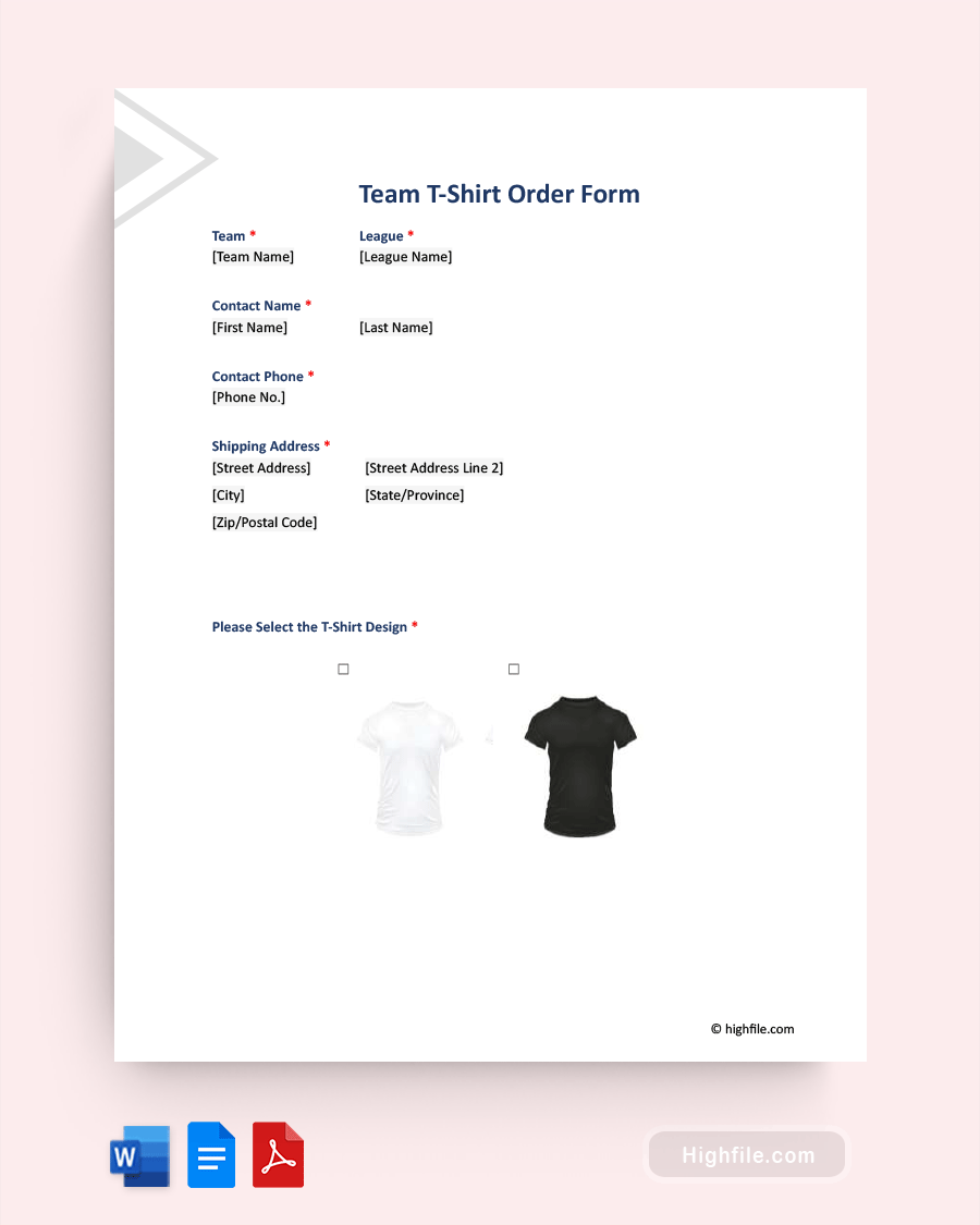 Team-T-Shirt-Order-Form - Word, Pdf, Google Docs