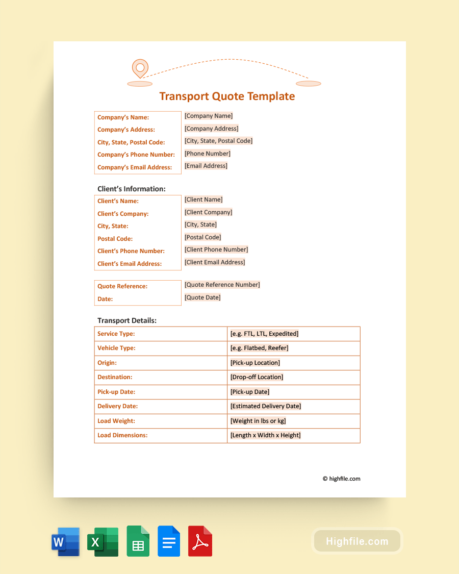 Transport Quote Template - Word, PDF, Google Docs, Excel, Google Sheets