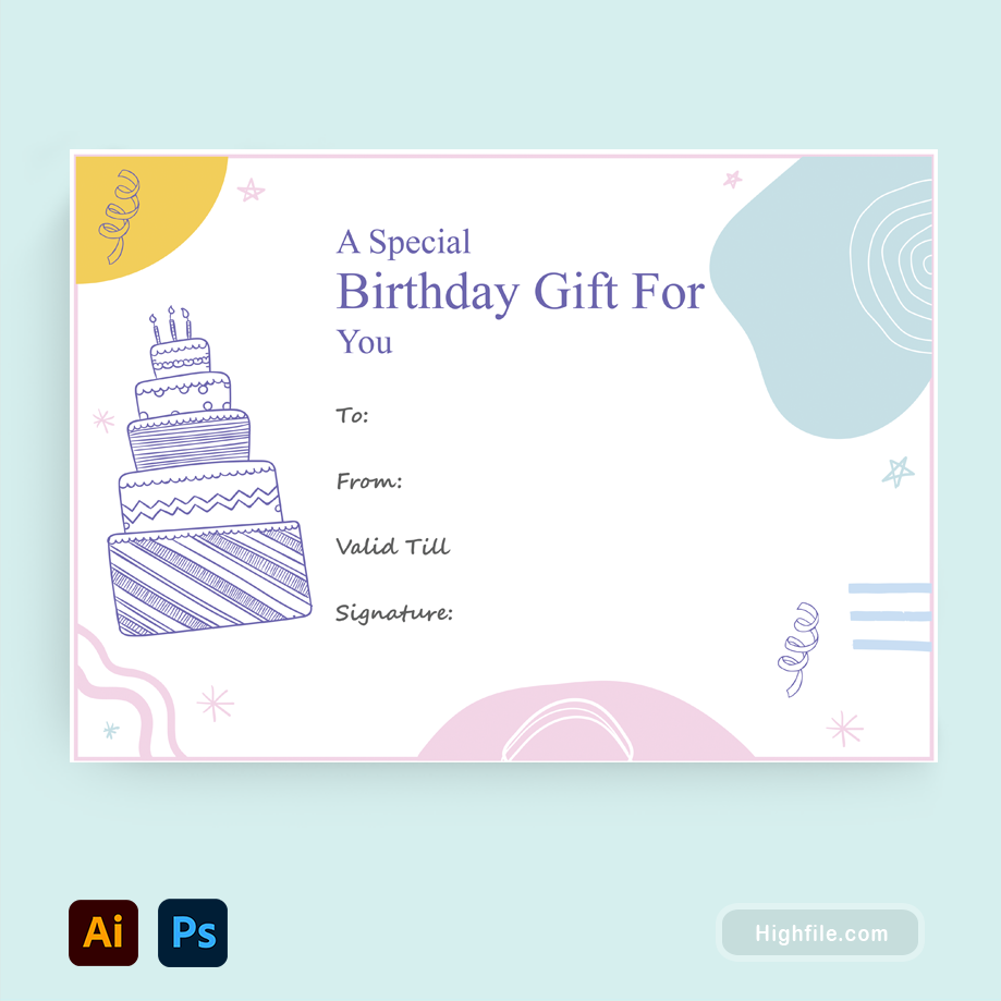 Birthday Gift Certificate Template - Adobe Illustrator, Adobe Photoshop