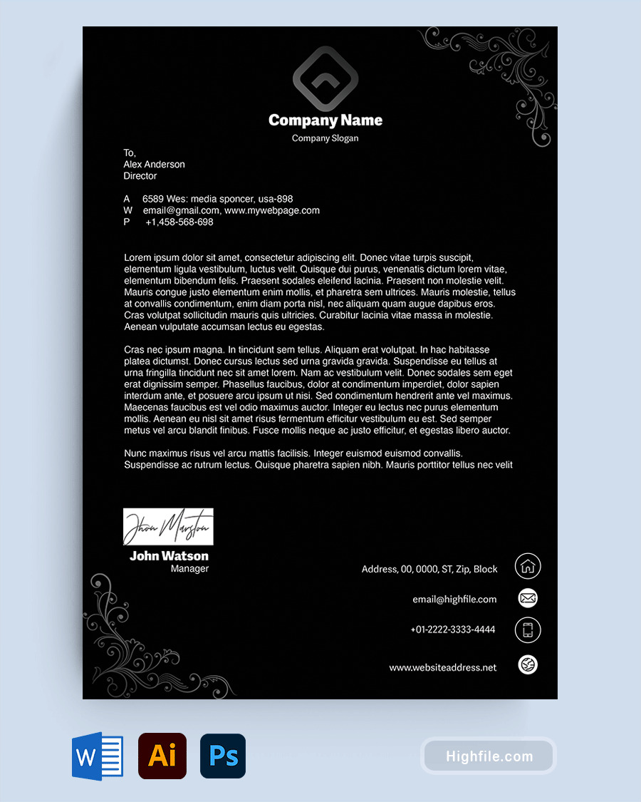 Black and White Personal Letterhead Template - AI | PSD | Word