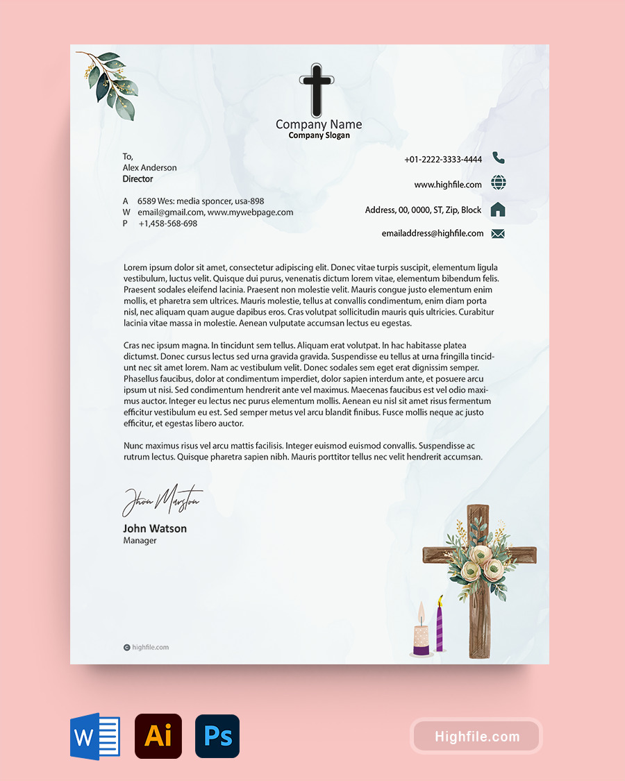 Church Letterhead Template - Word, Adobe Illustrator, Adobe Photoshop 