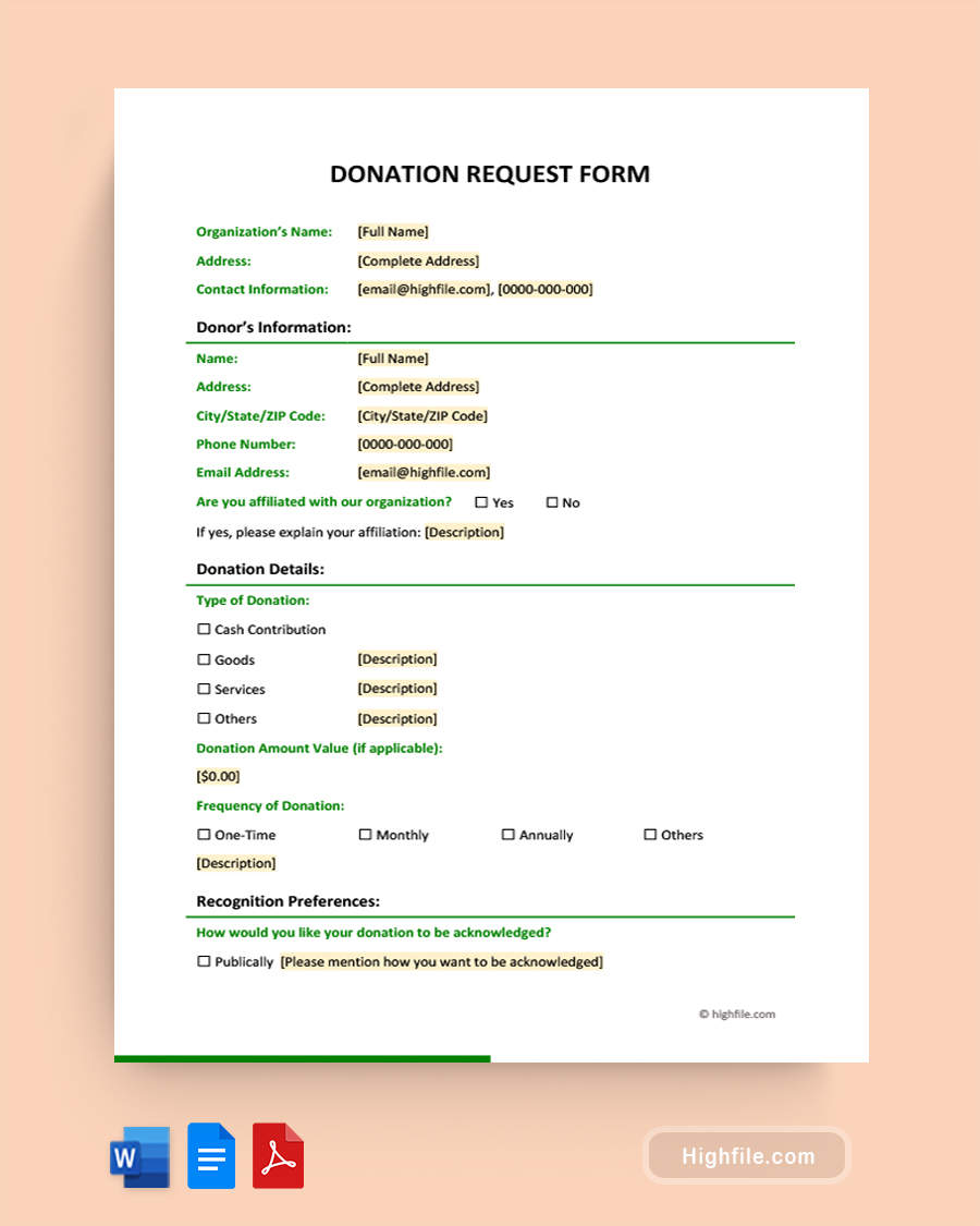 Donation Request Form - Word, Google Docs, PDF