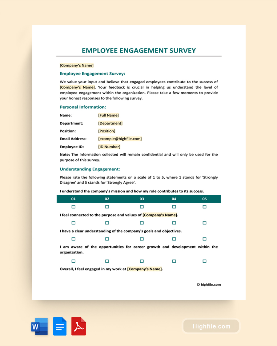 Employee Engagement Survey Template - Word, Google Docs, PDF