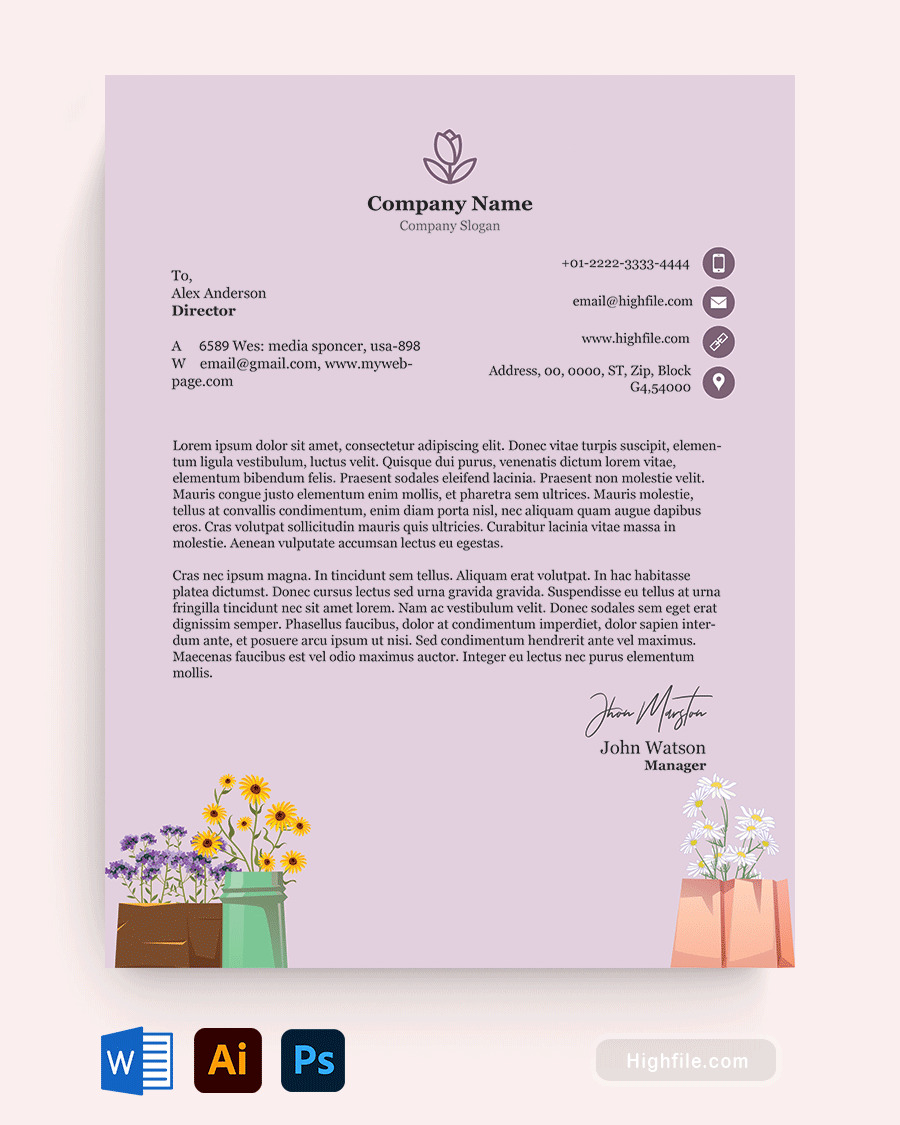 Flower Shop Letterhead Template - Word, Adobe Illustrator, Adobe Photoshop