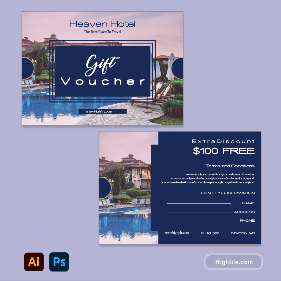 Hotel Gift Certificate Template - Adobe Illustrator, Adobe Photoshop