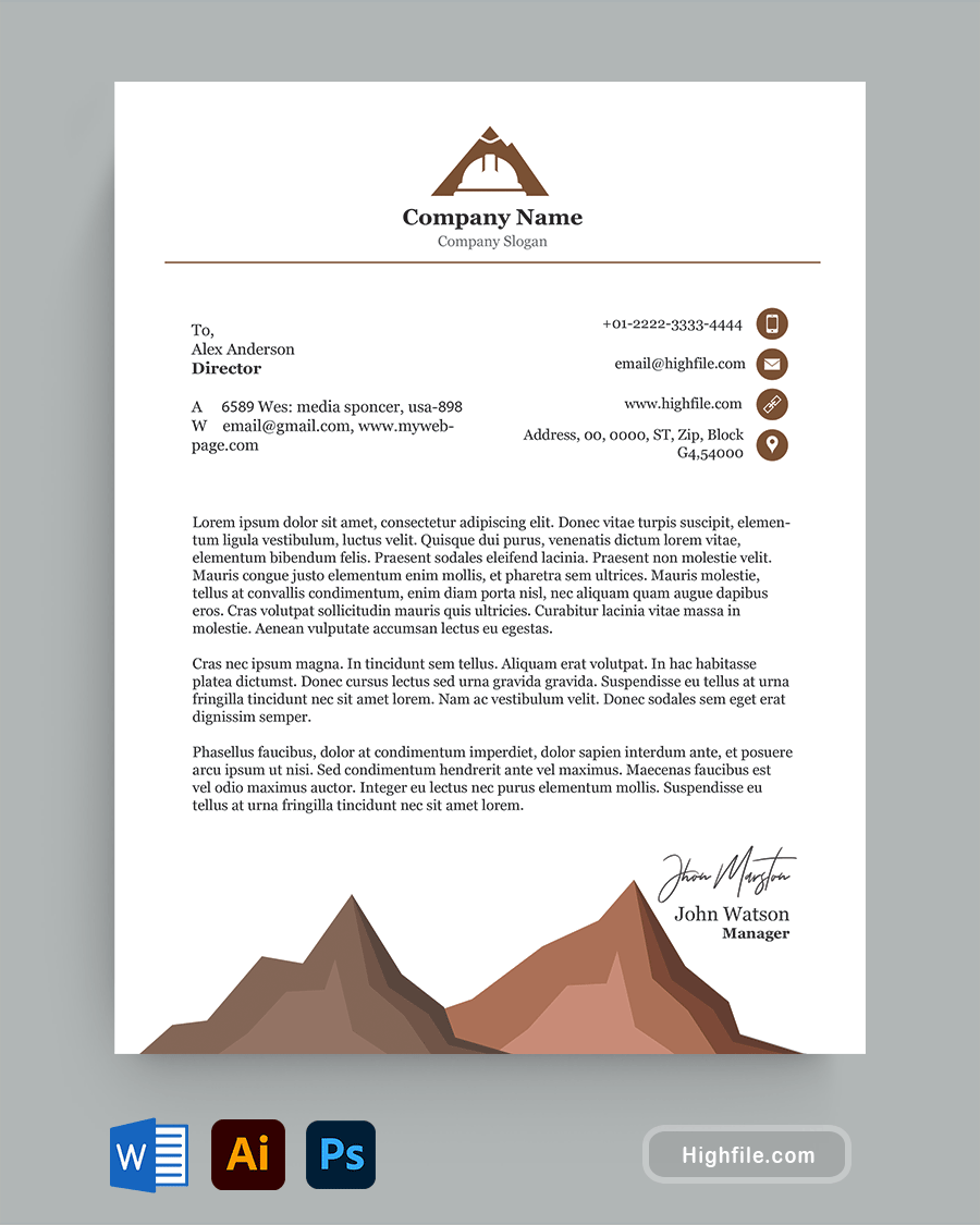 Mining Company Letterhead Template - Word, Adobe Illustrator, Adobe Photoshop