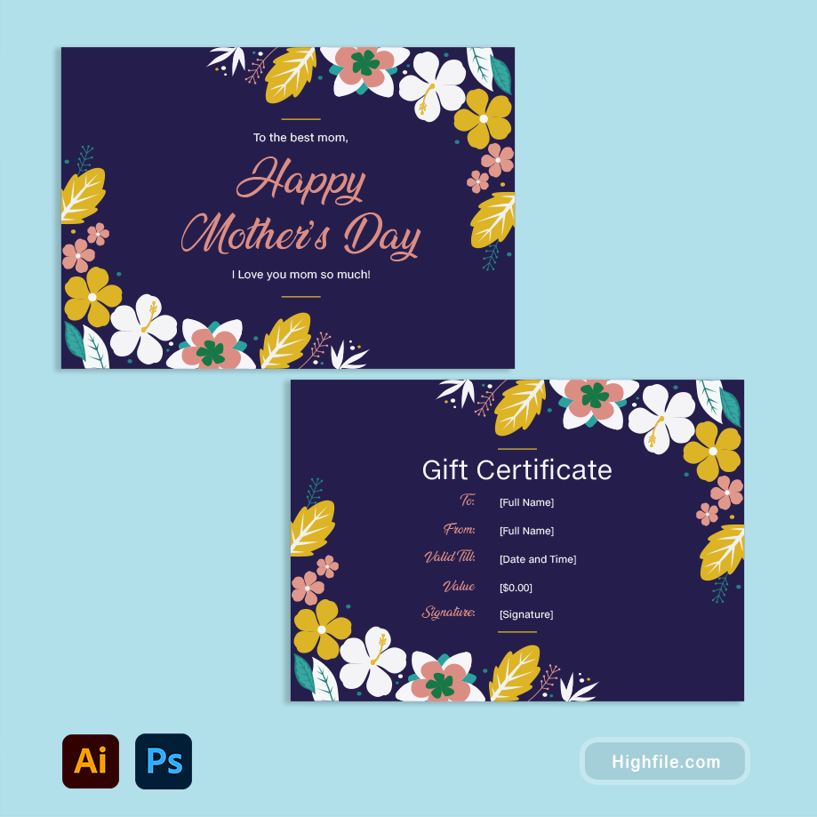 Mothers Day Certificate -  Adobe Illustrator, Adobe Photoshop