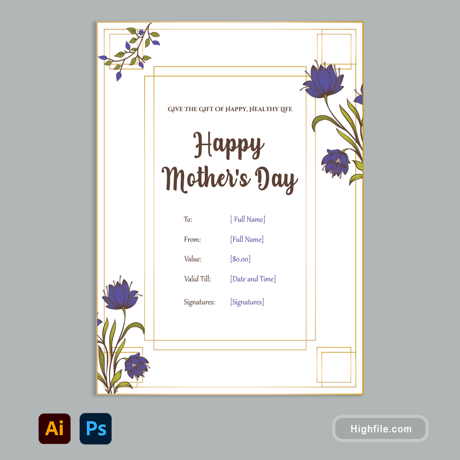 Mother's Day Gift Certificate Template - Adobe Illustrator, Adobe Photoshop