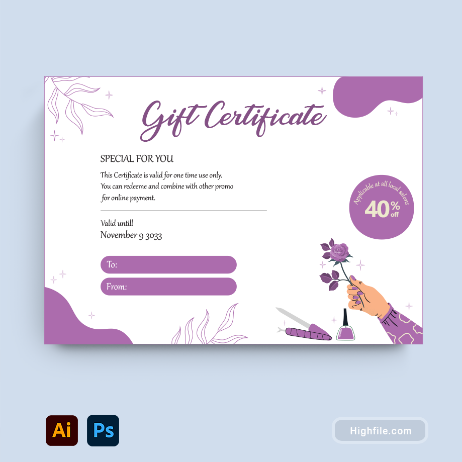 Nail Gift Certificate Template - Adobe Illustrator, Adobe Photoshop
