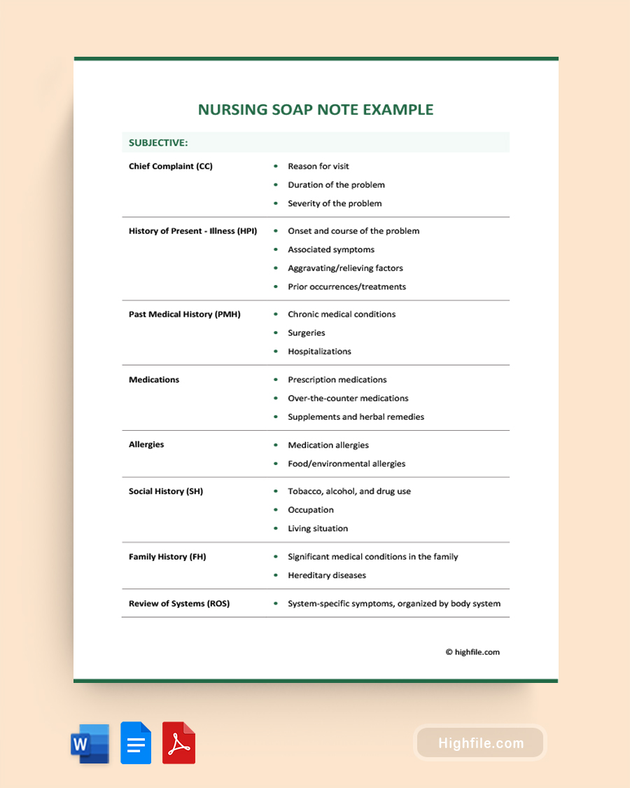 Nursing Soap Note Example - Word, Google Docs, PDF
