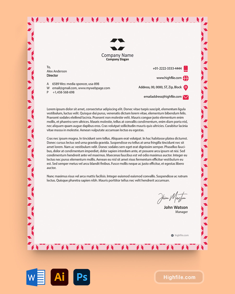 Red Minimalist Letterhead Template - Word, Adobe Illustrator, Adobe Photoshop