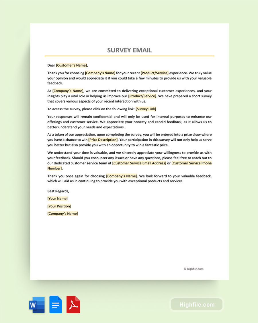 Survey Email Template - Word, Google Docs, PDF