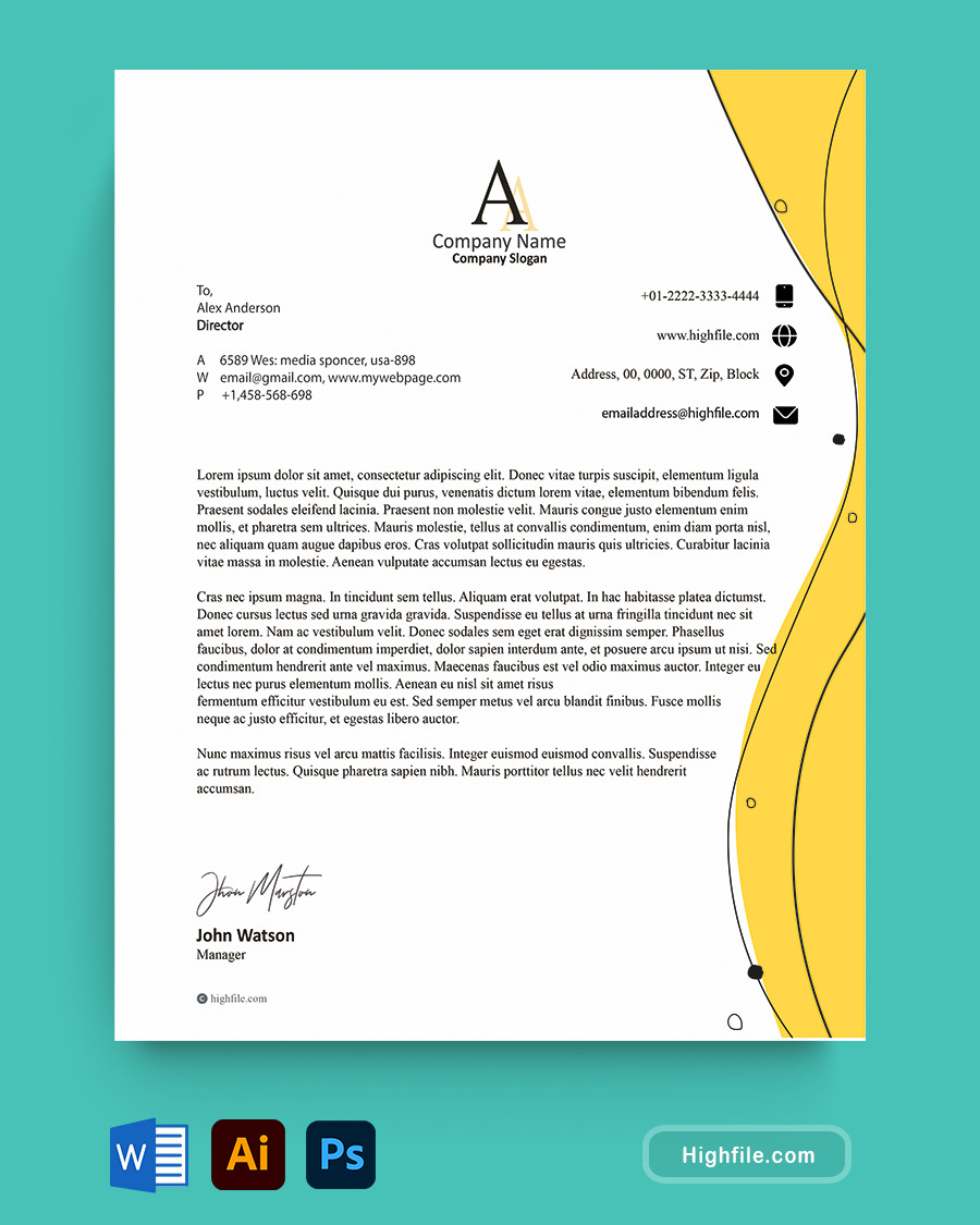 Yellow Minimalist Letterhead Template - Word, Adobe Illustrator, Adobe Photoshop