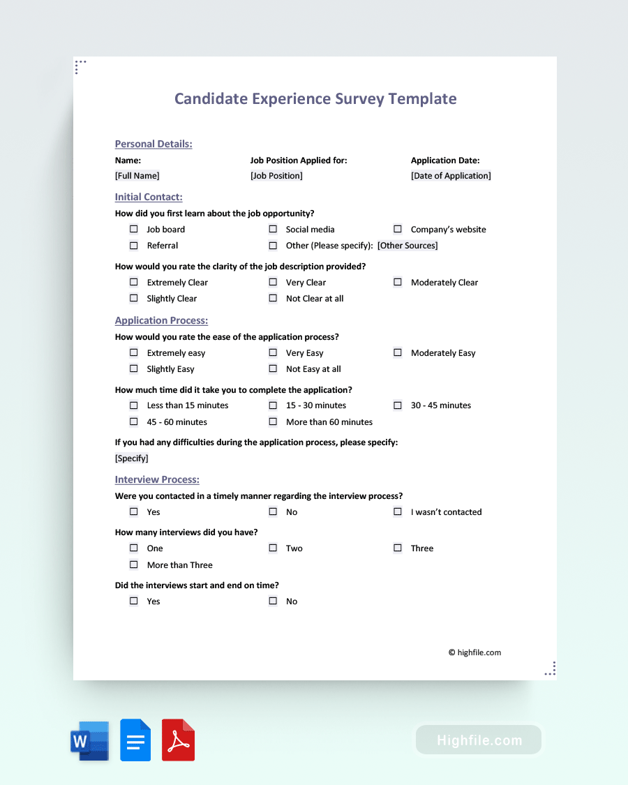 Candidate Experience Survey Template - Word, PDF, Google Docs