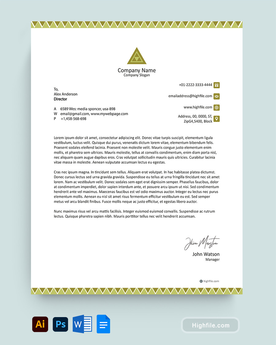 Chartreuse Business Letterhead Template - Word, Google Docs, Adobe Illustrator, Adobe Photoshop