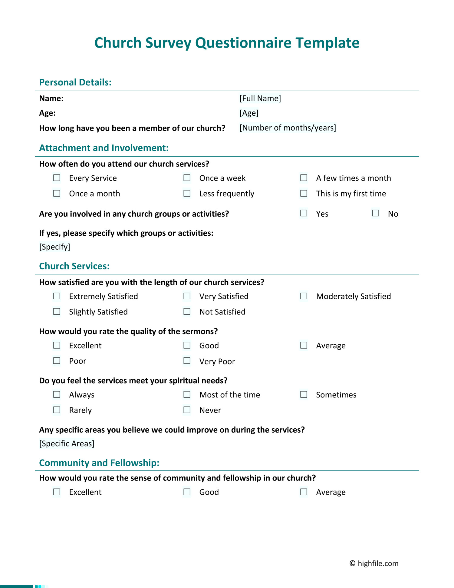Church Survey Questionnaire Template Word PDF Google Docs Highfile Church Survey Questionnaire Template Word PDF Google Docs Highfile