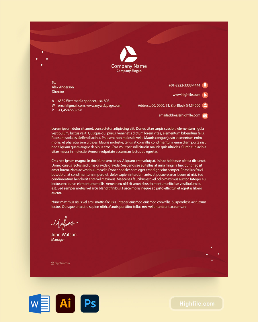 Crimson Personal Letterhead Template - Word | Adobe Illustrator | Adobe Photoshop - Highfile