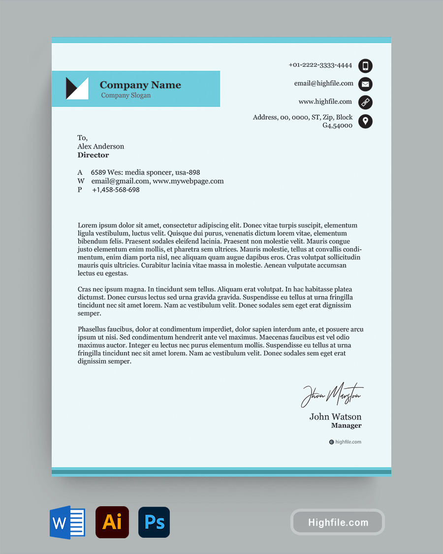 Cyan Business Letterhead Template - Word, Adobe Illustrator, Adobe Photoshop
