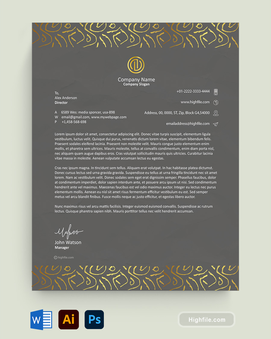 Gold Personal Letterhead Template - Word | Adobe Illustrator | Adobe Photoshop - Highfile