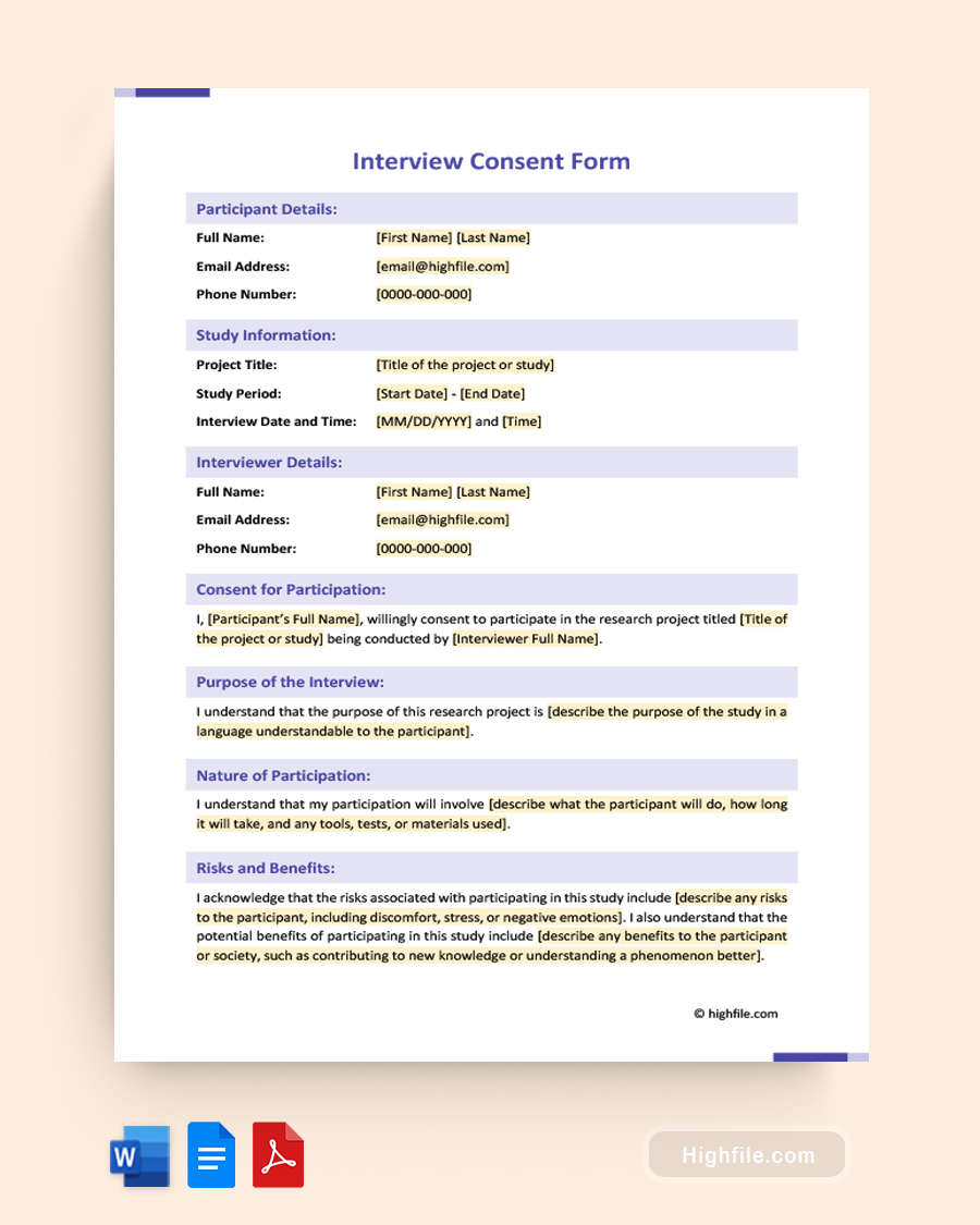 Interview Consent Form Template - Word, PDF, Google Docs