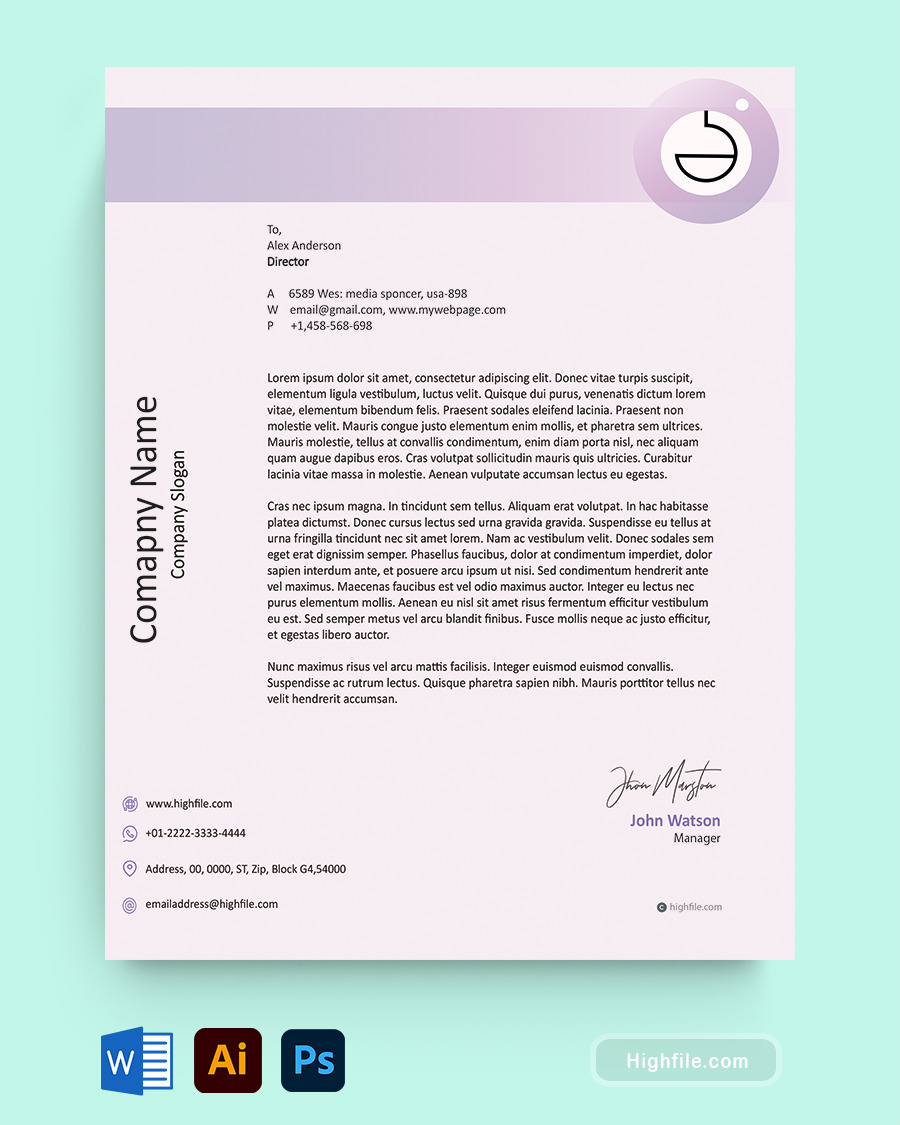 Lavender Personal Letterhead Template - Word | Adobe Illustrator | Adobe Photoshop - Highfile