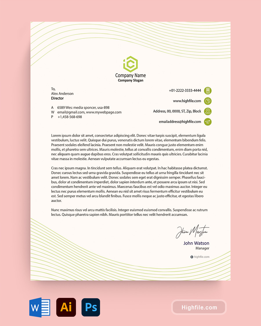 Lime Green Personal Letterhead Template - Word, Adobe Illustrator, Adobe Photoshop