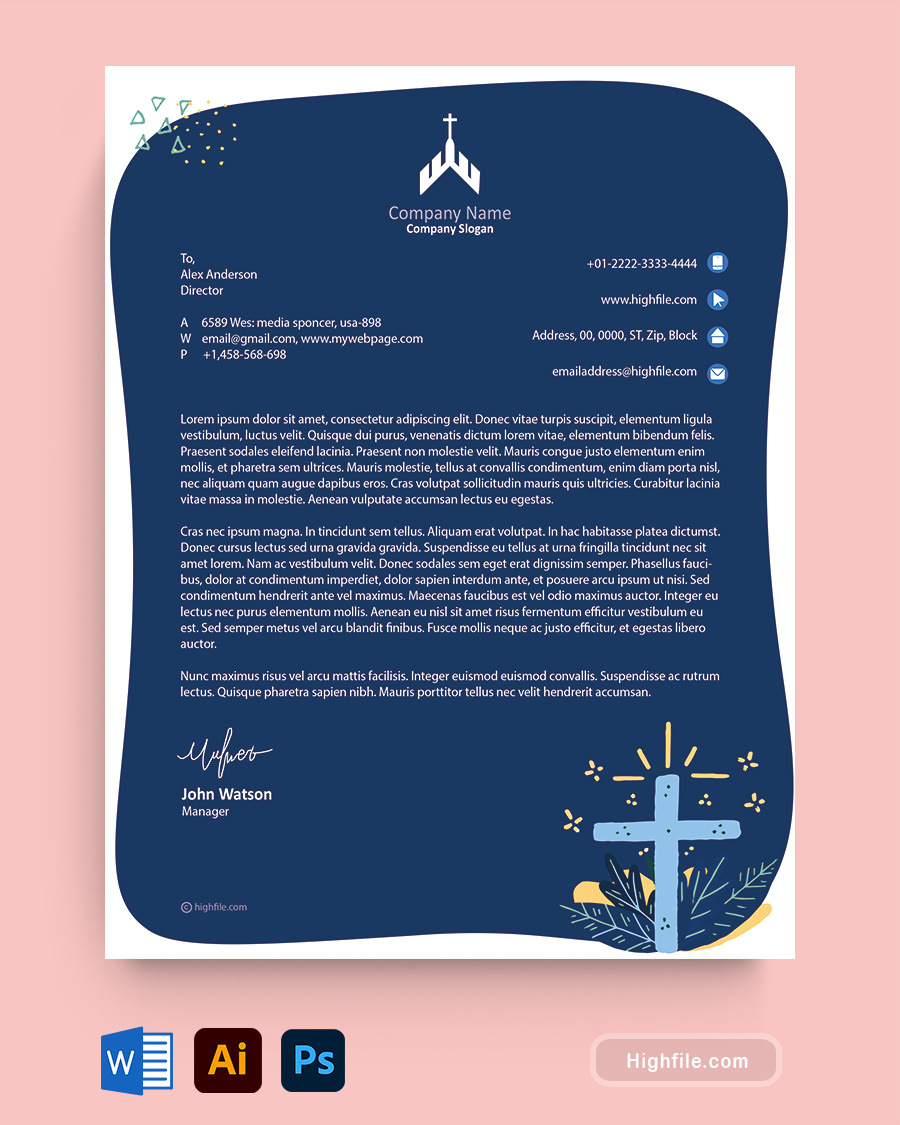 Navy Church Letterhead Template - Word, Adobe Illustrator, Adobe Photoshop 