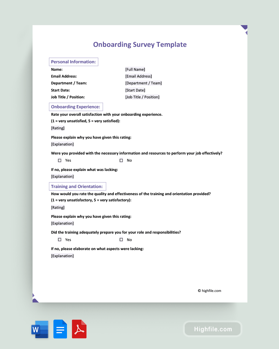 Onboarding Survey Template - Word, PDF, Google Docs