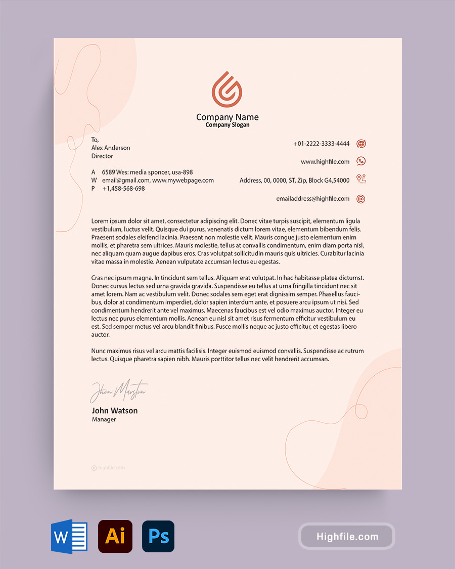 Peach Personal Letterhead Template - Word | Adobe Illustrator | Adobe Photoshop - Highfile