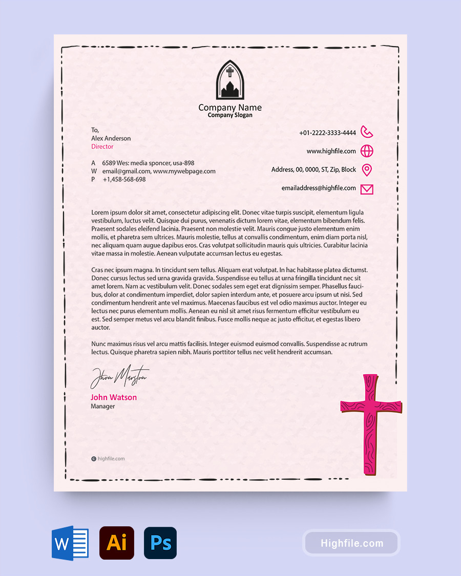 Pink Church Letterhead Template - Word, Adobe Illustrator, Adobe Photoshop